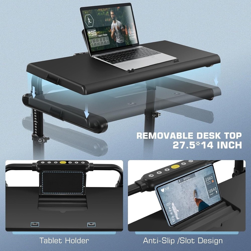 Removable Desk Workstation Foldable Treadmill for Home with Handle for Office