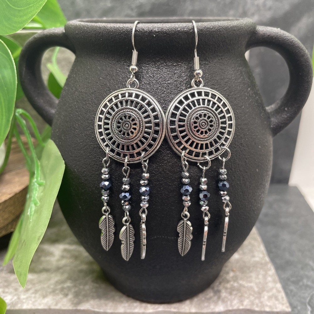 3” Silver-tone Boho Retro Earring Set Drop Dangle New Free Ship B6345