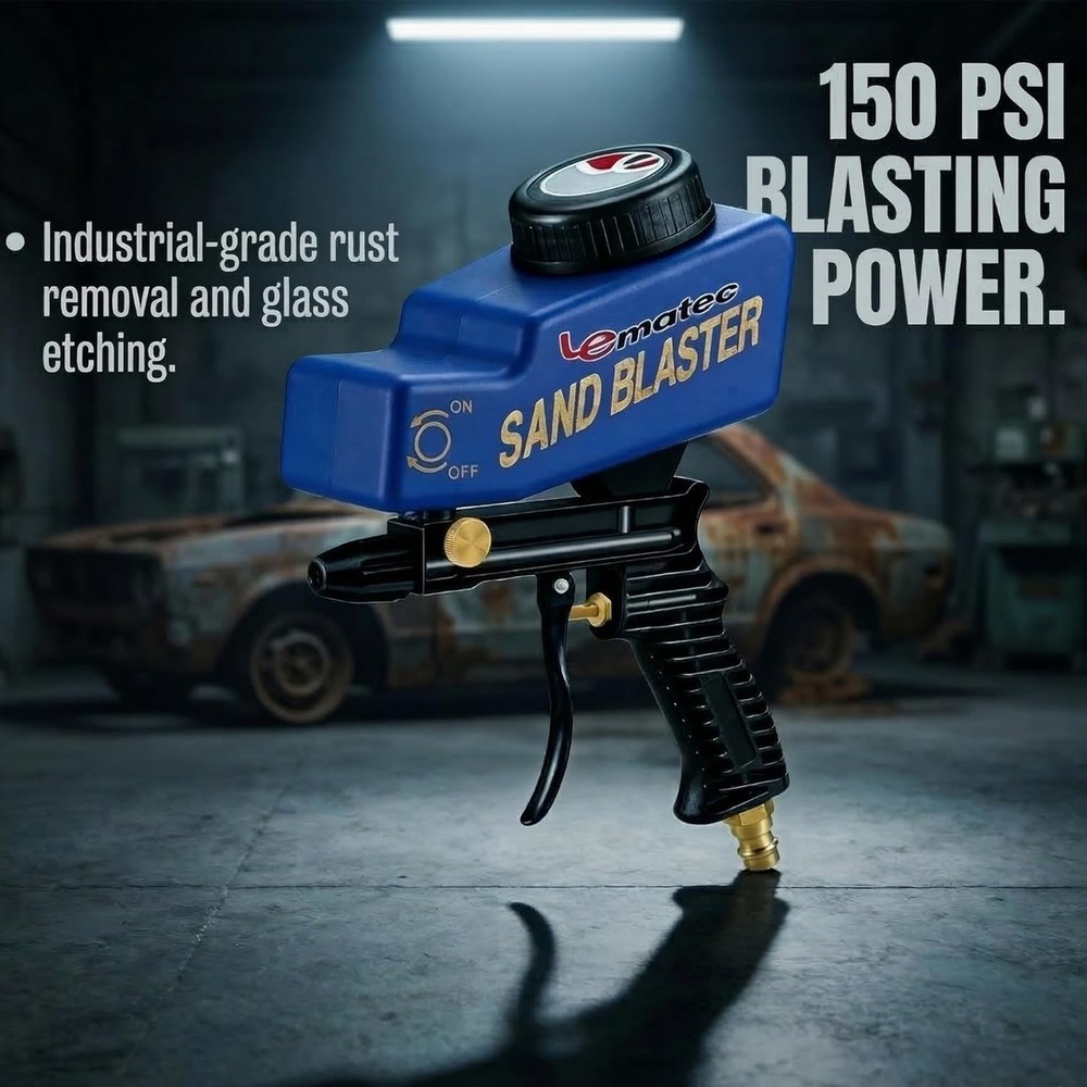 Professional Sand Blaster Gun for Rust & Paint Removal - 90 PSI 4 CFM Optimized