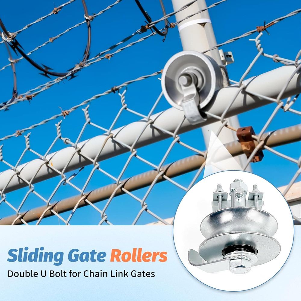 5" Double U Bolt Sliding Gate Rollers, Galvanized Steel Rolling Gate Hardware Ki