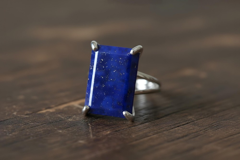 Lapis Lazuli Ring Anemone Jewelry Rectangular 14k Gold Filled Birthstone