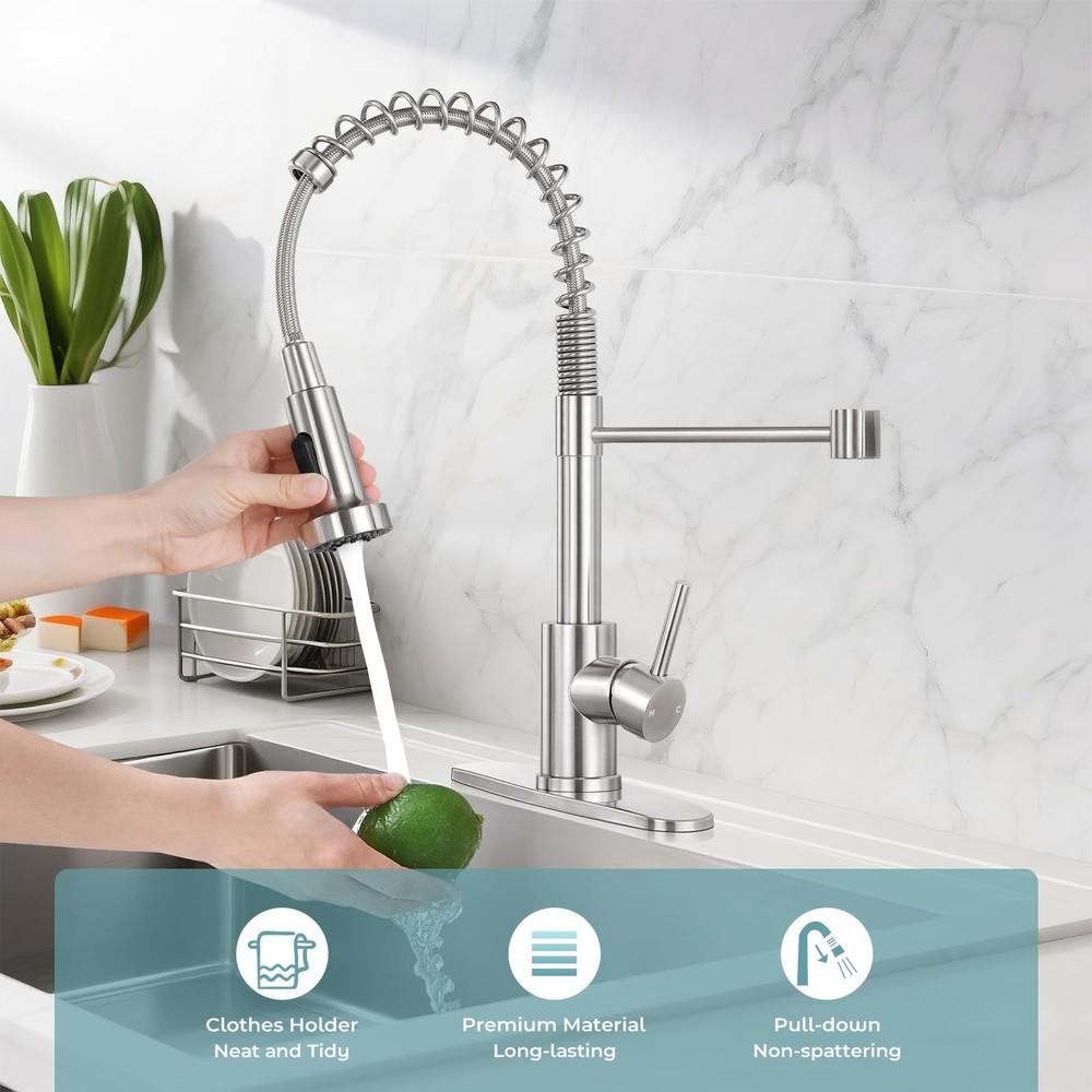 Kitchen Faucet with Pull Down Sprayer,Commercial Single Handle Stainless Stee...