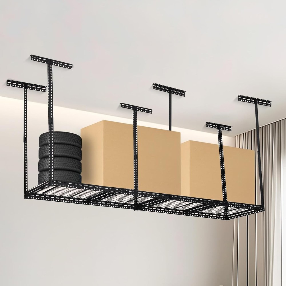 4x8FT Overhead Garage Ceiling Storage Rack 600lbs Load Adjustable Wall Tool Rack