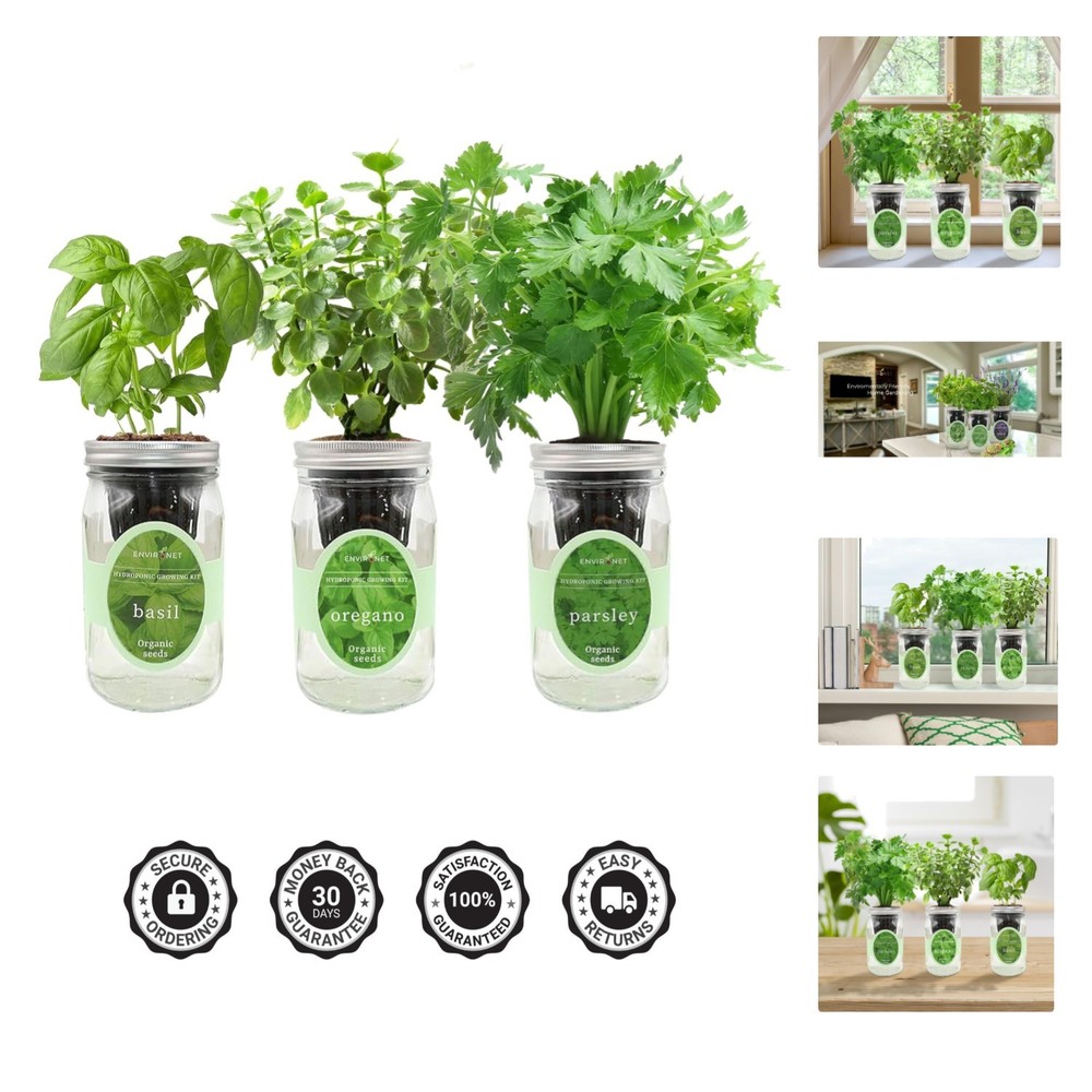 Hydroponic Herb Growing Kit Set, Self-Watering Mason Jar Herb Garden Starter ...