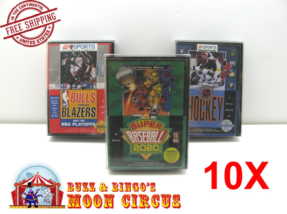 10x SEGA GENESIS OVERSIZED EA CASE CIB  -CLEAR PLASTIC PROTECTIVE BOX PROTECTOR