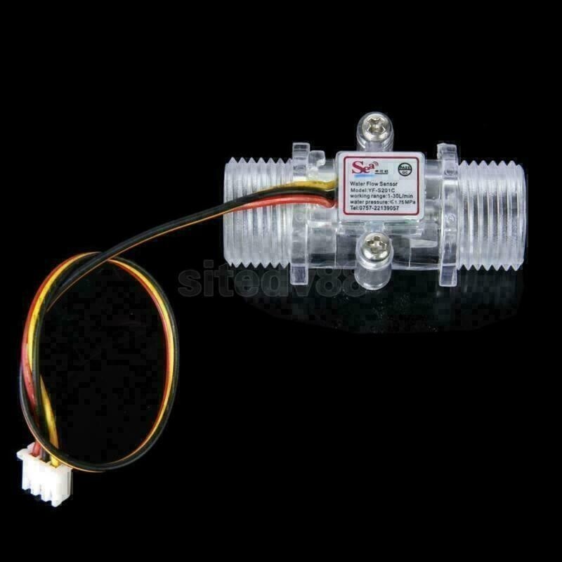 Clear G1/2" Water Flow Hall Sensor Switch Flow Meter Flowmeter Counter 1-30L/min