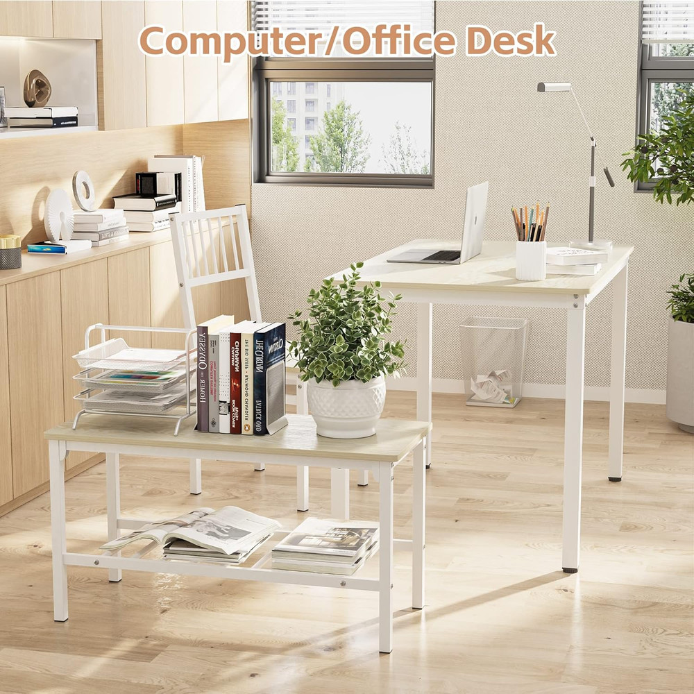 Beige 4-Piece Dining Table Set with 2 Chairs and Bench, 110CM