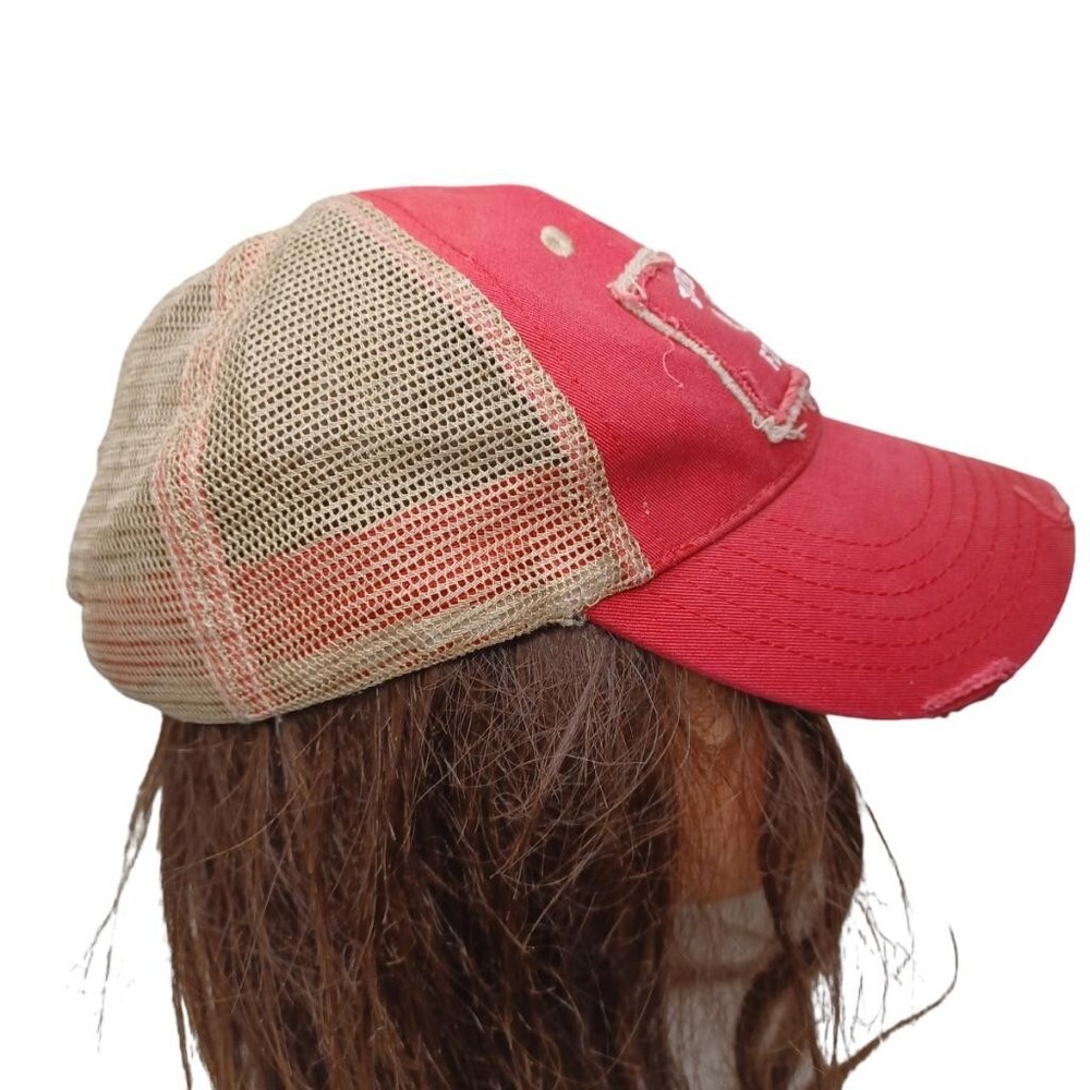 Budweiser Beer Football Hat Red Adjustable Strapback Distressed Cap Mesh