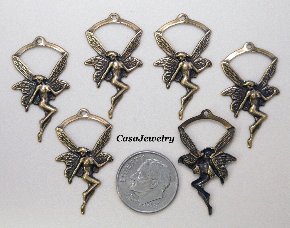 #0449 ANTIQUED GOLD PIXIE/NYMPH W/TOP HANG RING - 6 Pcs