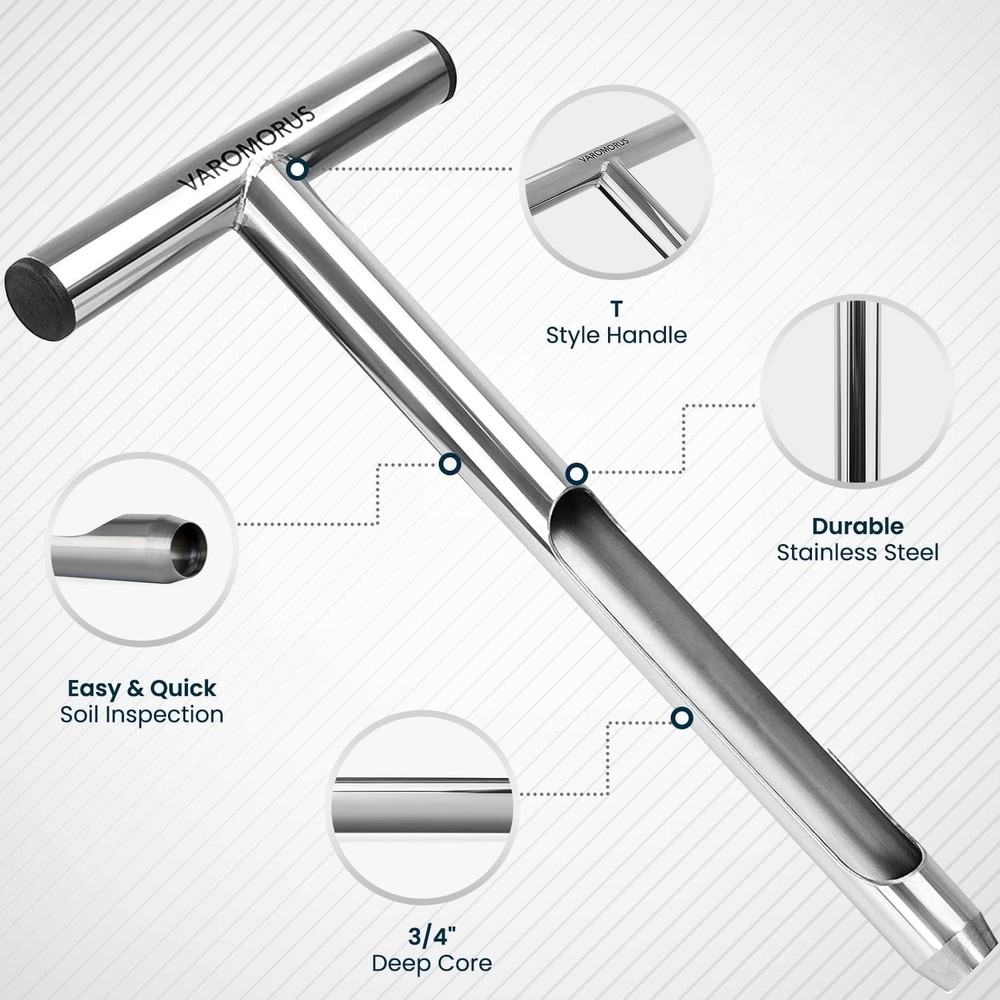 Stainless Steel Soil Sampler Probe - 12" Lightweight T-Handle Tool