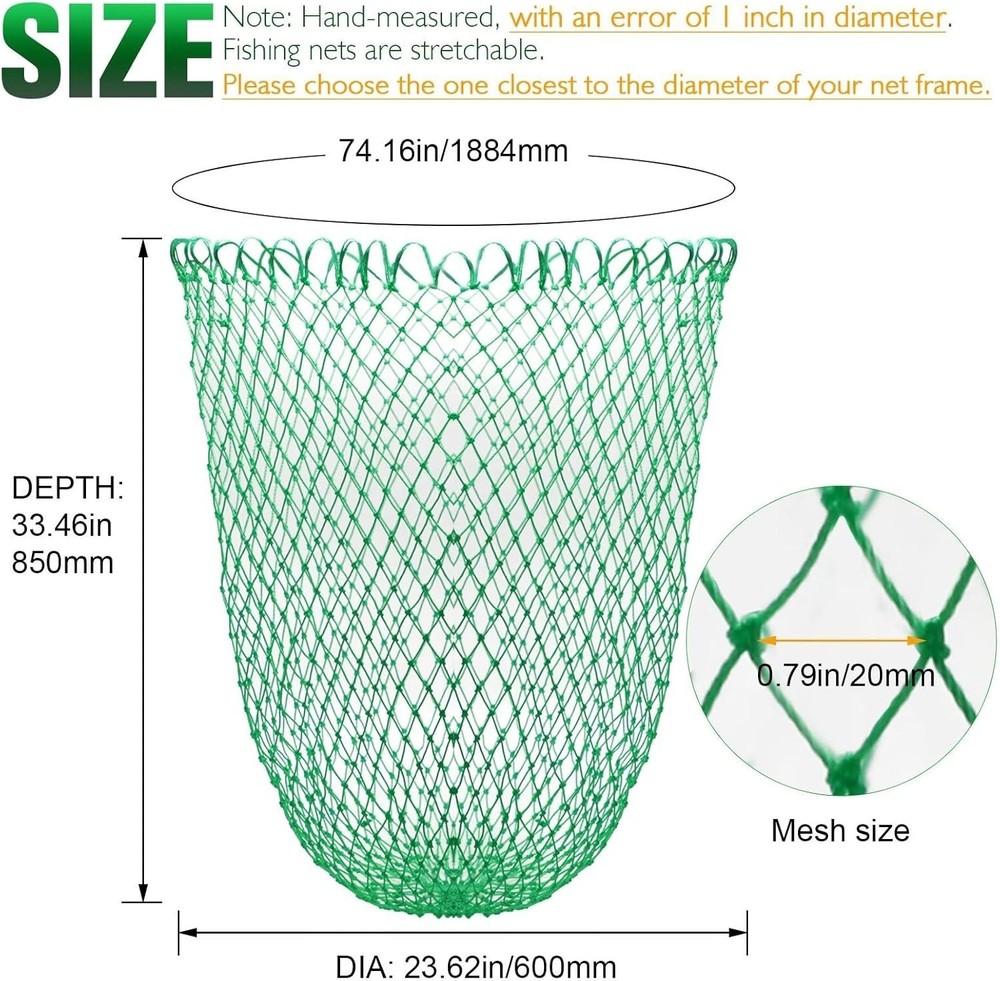 Cost-Effective Fishing Net Replacement - DIY Compatible - 23.62” Diameter