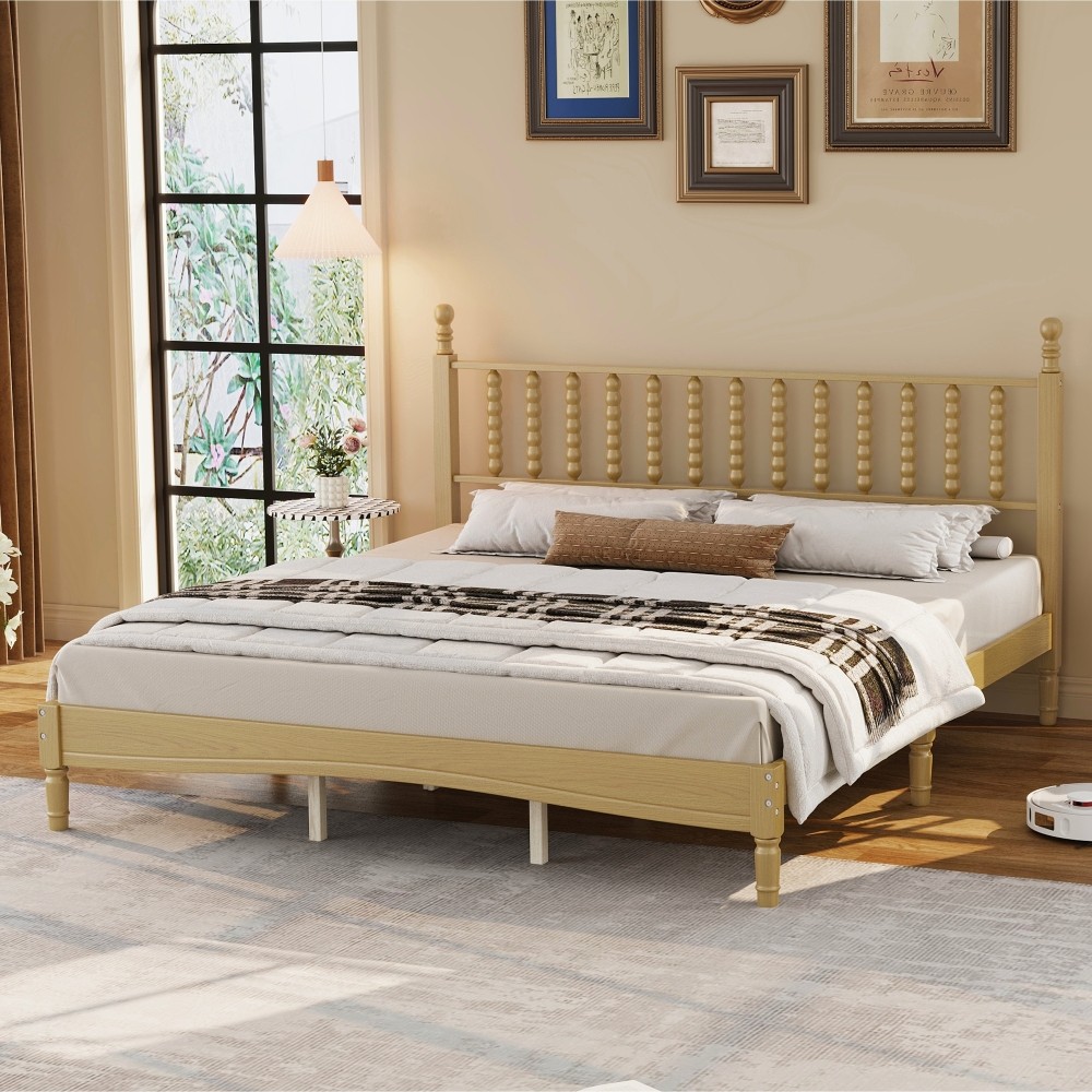 King Platform Bed Retro Frame With Gourd Headboard No Box Spring