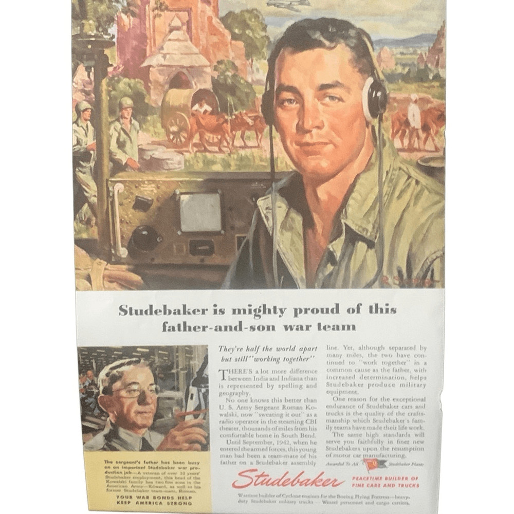 Vintage 1945 Studebaker Father & Son War Team Ad Advertisement