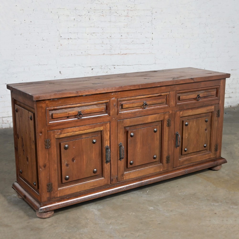 Spanish Revival Rustic Solid Pine Sideboard Style of Artes De Mexico Intern'tnl