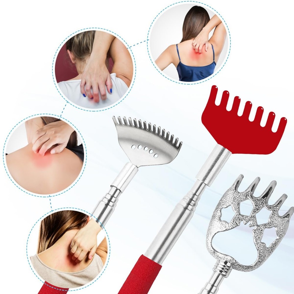 Yeipis 3 Pack Different Back Scratcher Metal Portable Telescoping Red