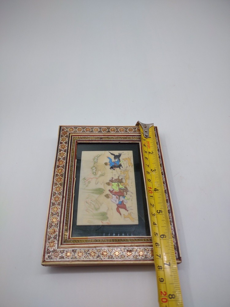 Persian Hunting Scene Painted on camel Bone