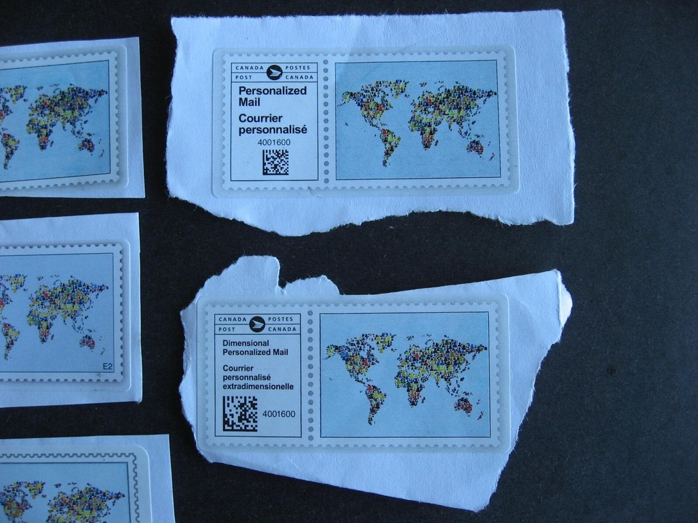 Canada personalized mail labels used 8 different type, style world map