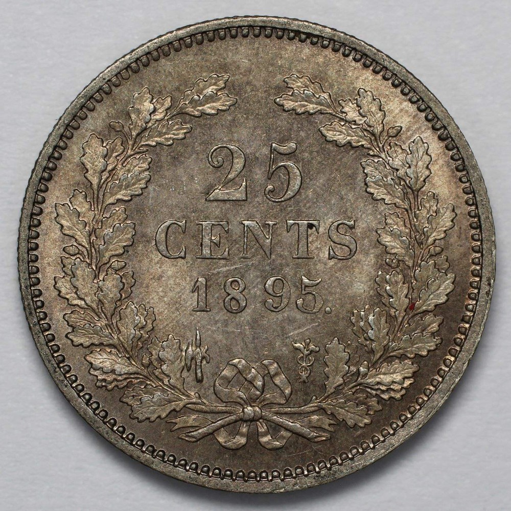 1895 Netherlands Silver 25 Cents, KM115