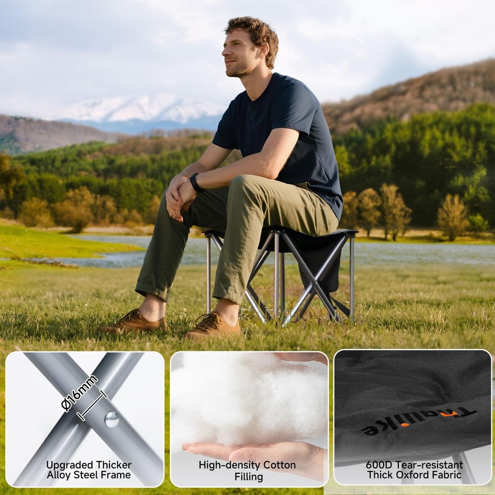Oversized Padded Camping Stool with Storage Bag, Heavy Duty 450LBS Support