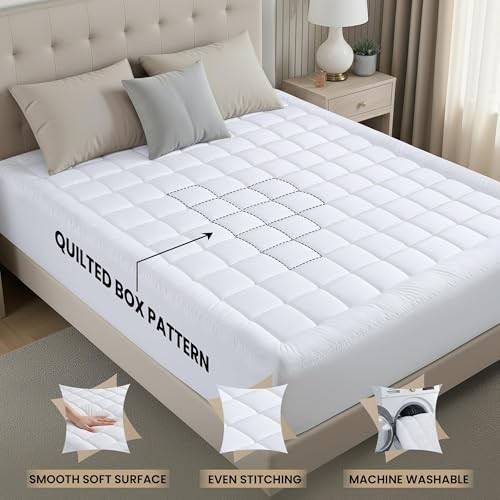 Mattress Pad, Quilted Fitted Premium Mattress Protector, Deep Full White