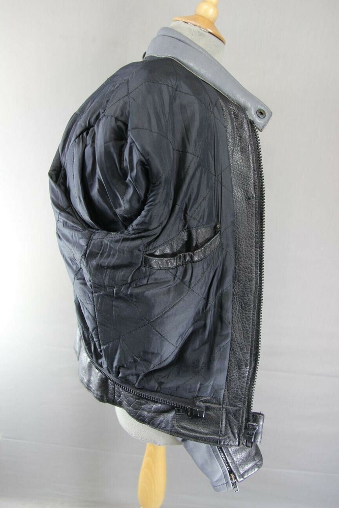 GREY, BLACK, WHITE & RED STIMS LEATHER BIKER JACKET 44 INCH