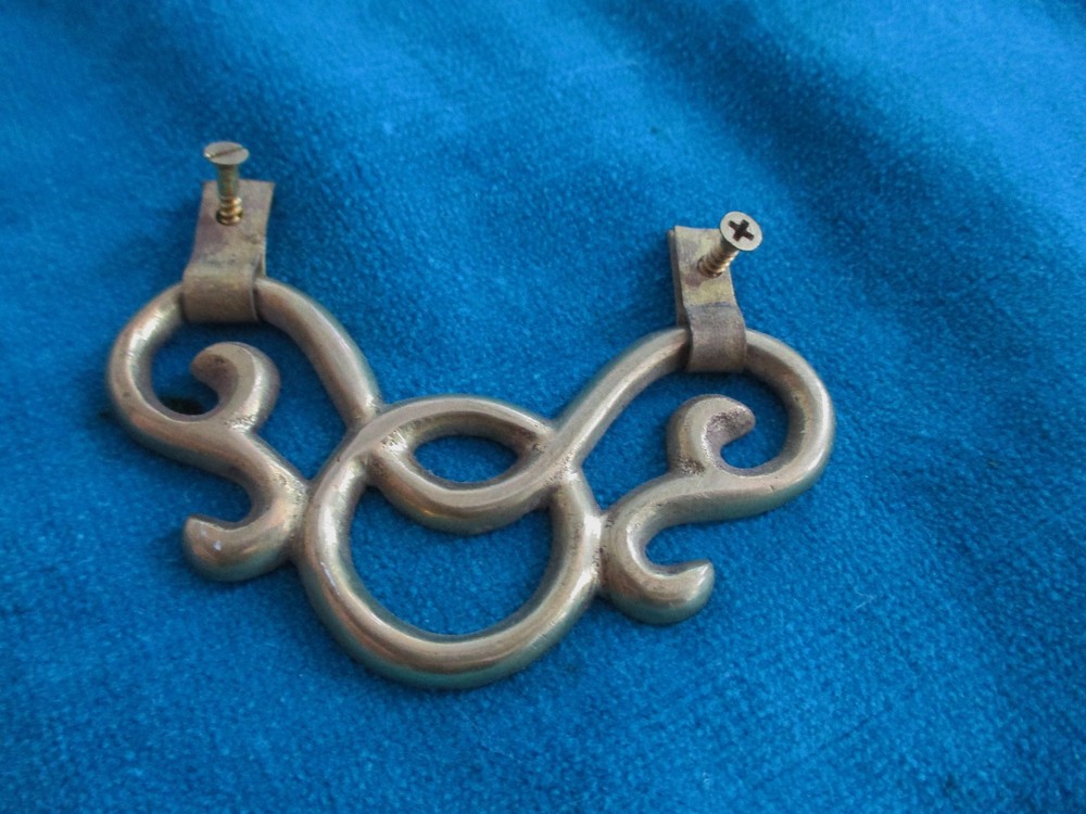 2 Vintage Solid Brass Hardware Hinged Drawer Pulls 2.6 ounces