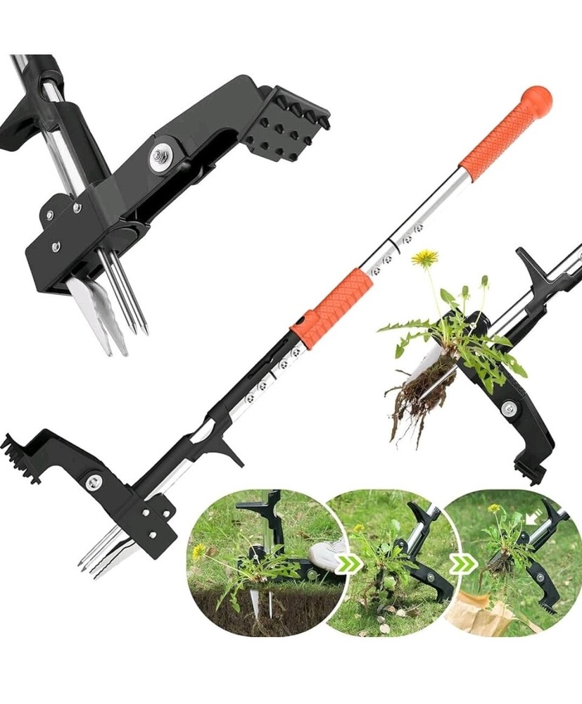 Garden Remove Tools Weeder Stand Up Weed Puller Tool Adjust Long Gray Handle