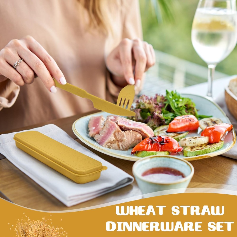 60 Sets Wheat Straw Silverware Set Bulk Wheat Straw Cutlery Lunch Box Accesso...