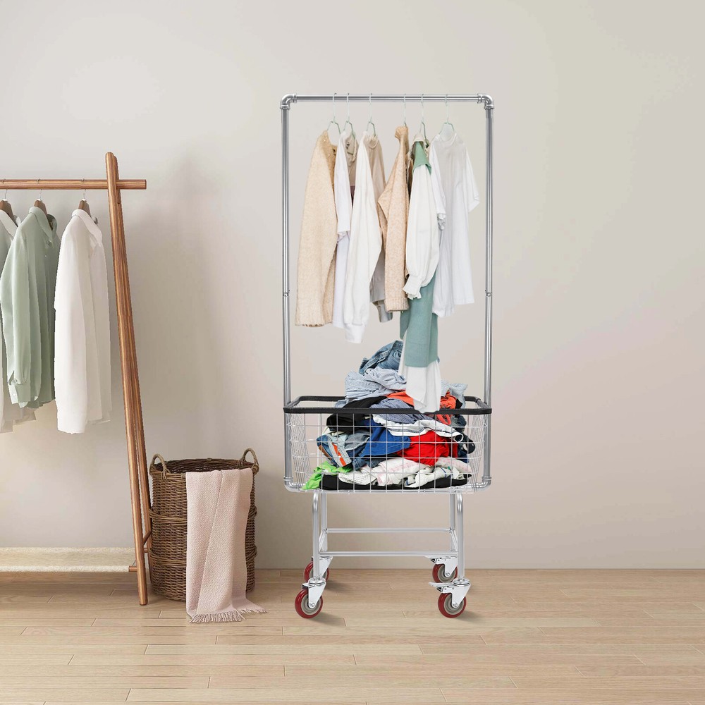 Steel Wire Laundry Cart Laundry Basket W/ Wheels Commercial Laundry Basket Cart