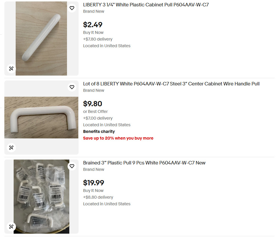 Brainerd White Plastic 3" Drawer Pull Handle 76mm Cabinet Hardware P604AAV-W-C7