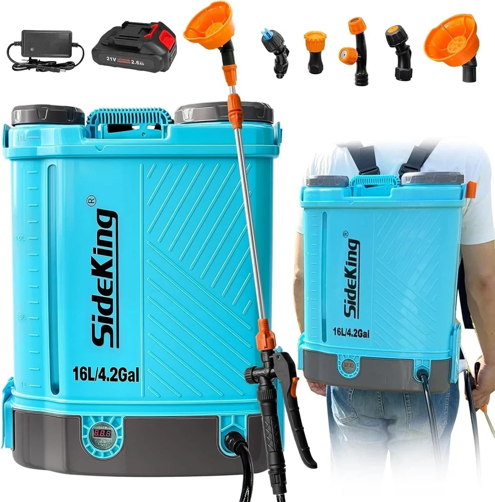 SideKing Battery Powered Backpack Sprayer 4 Gallon, 0-100 PSI Adjustable Pressur