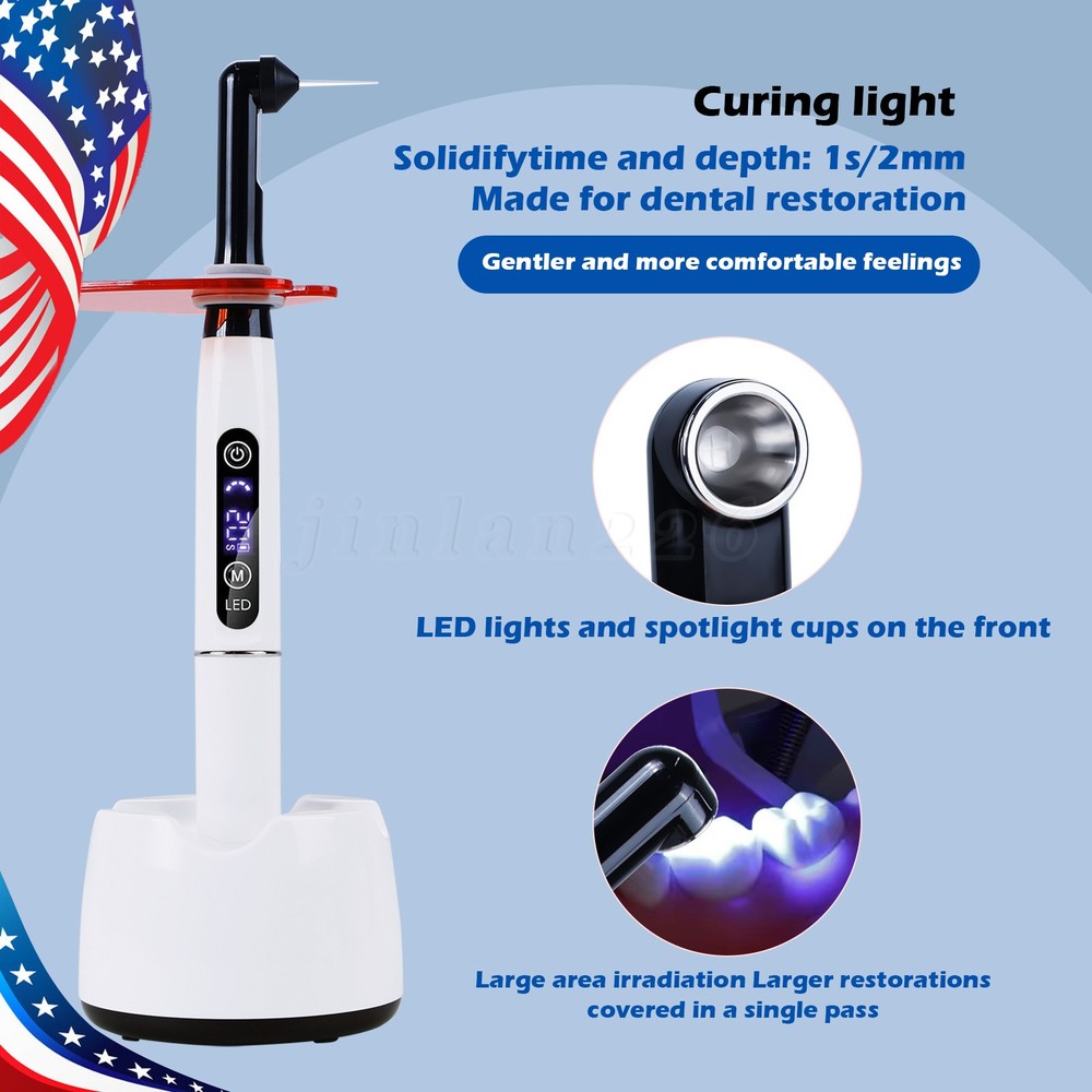 Dental Wireless Cordless LED Curing Light Lamp 1 Second Cure with 7pc Point Lens