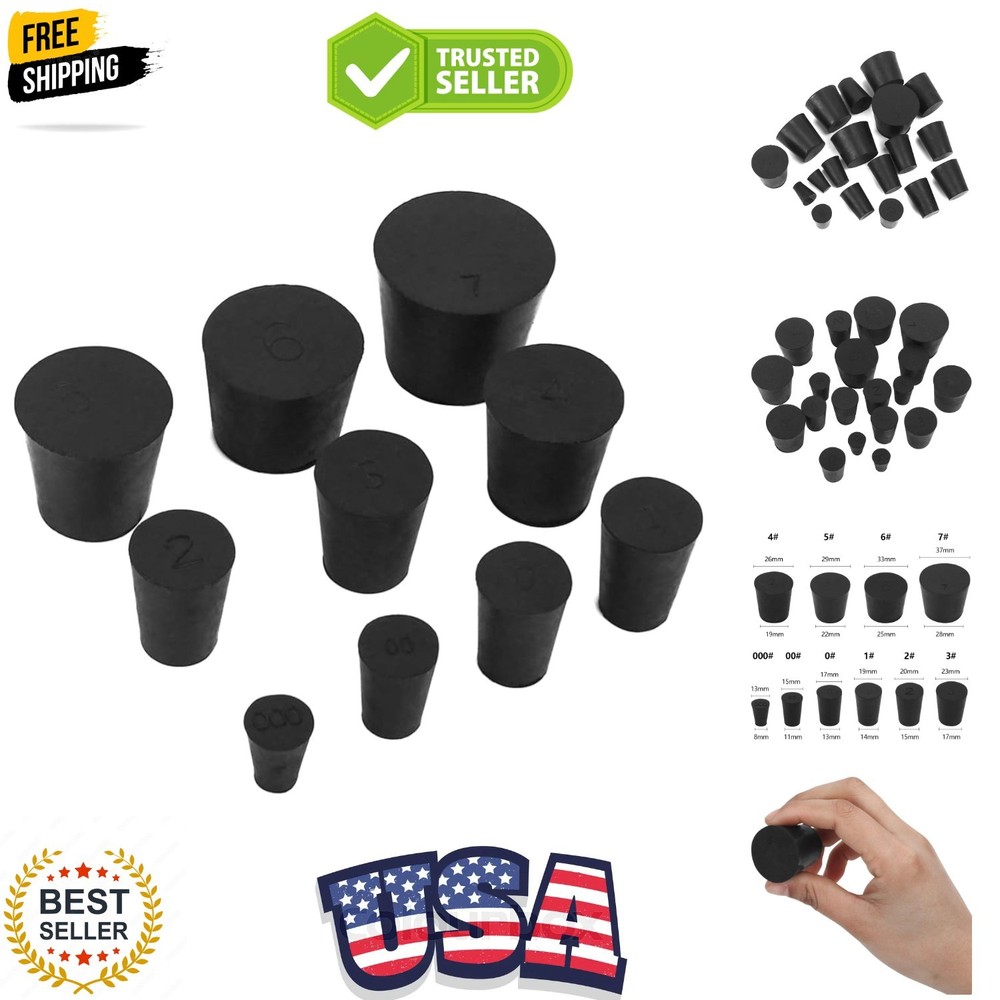 19-Pack 10 Assorted Sizes Solid Rubber Stoppers