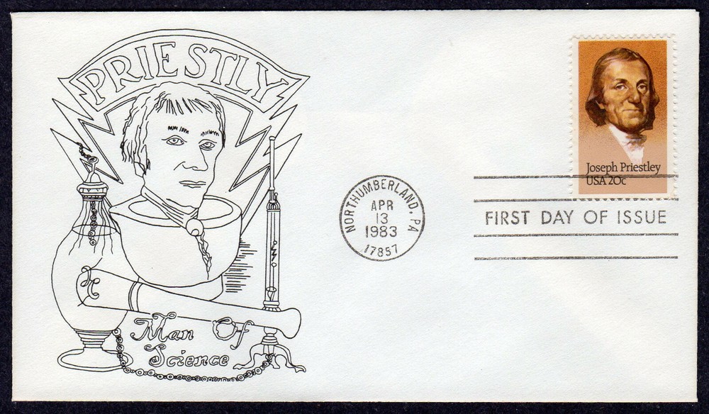 1983 Colonial Scientist Joseph Priestly - Queensbury Uncolored FDC H839
