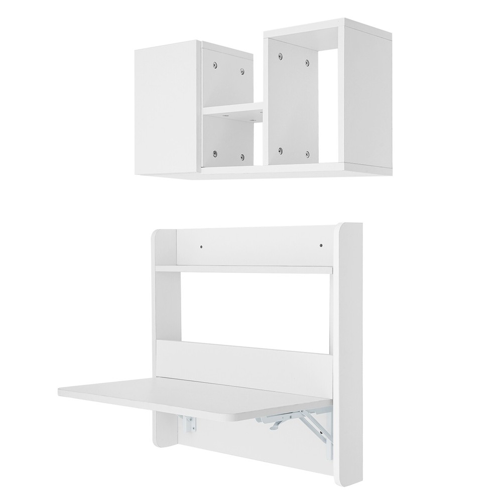 2-tier Wall Mounted Bookshelf Folding Space Saving Table Fold Down Laptop Desk