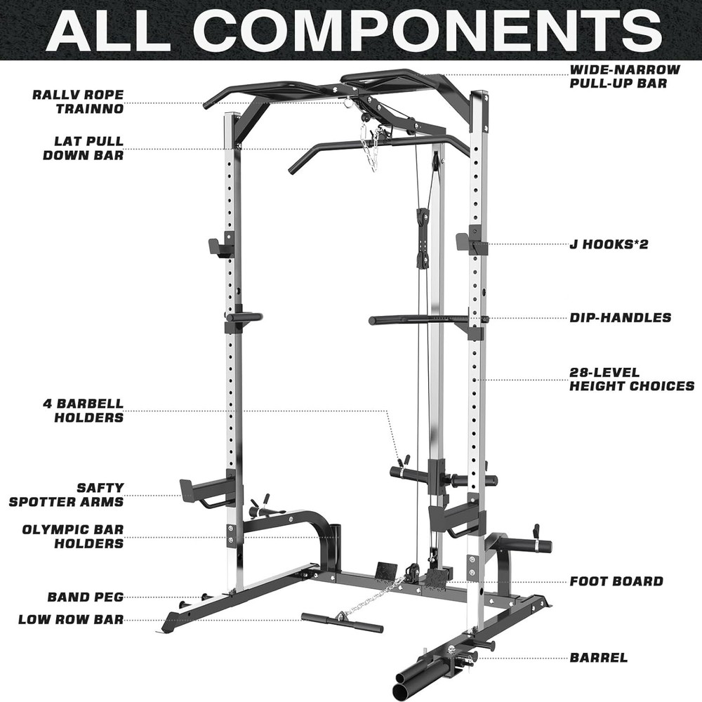 Power Cage Power Rack Squat Rack with LAT Pulldown for Home Gyms Without Weights