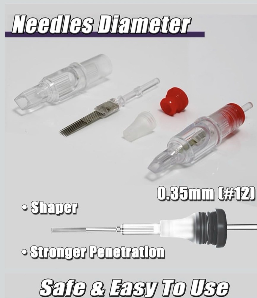 Tattoo Needle Cartridges - 100 Assorted Round Liner & Shader Needles