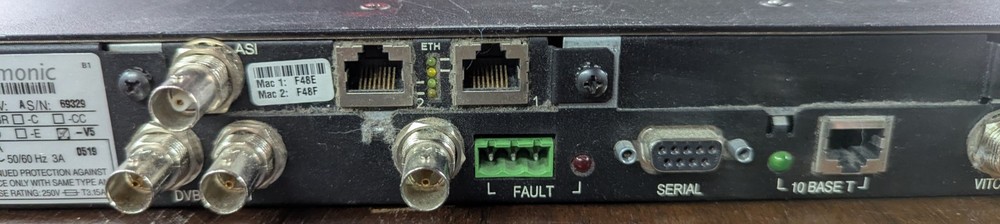 Harmonic DiviCom MV100 MPEG-2 Encoder ASI Broadcast Unit – Powers On / Fault Lig