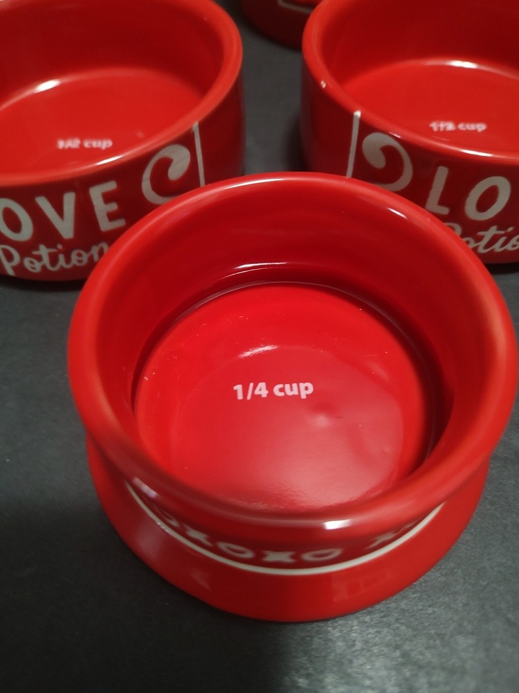 Red Ceramic Love Potion Bottle Shaped Stacking Measuring Cup Set 9" Tall