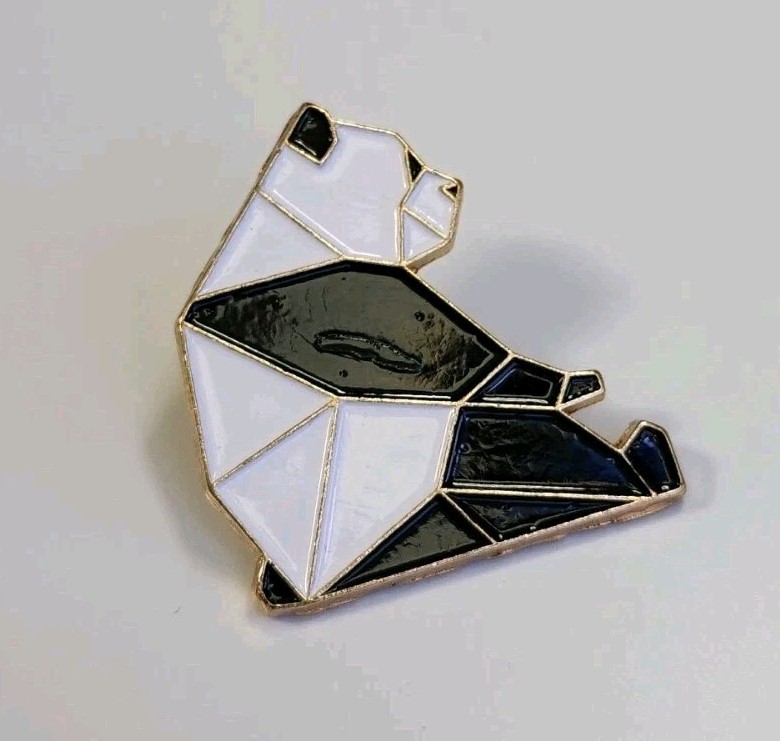 Panda Bear Lapel Pin Block Style Black & White Colors