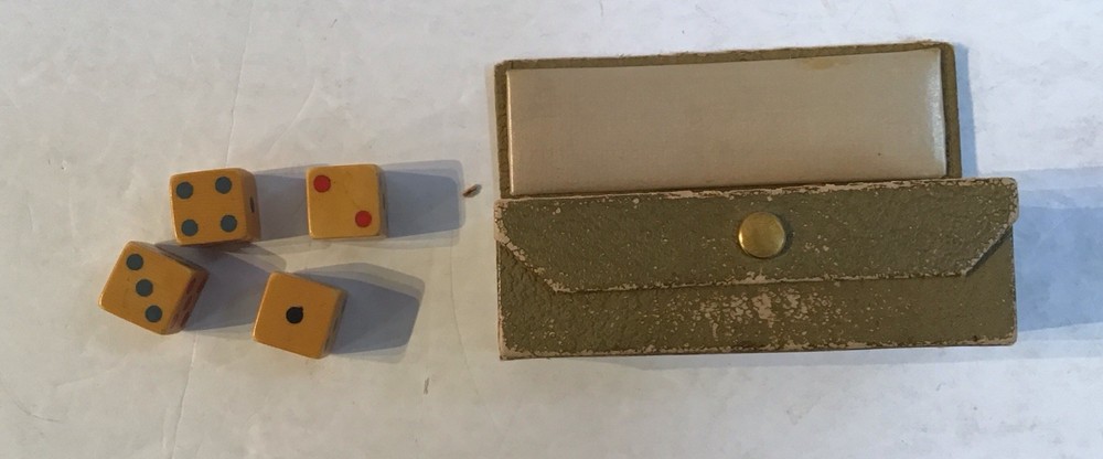 Antique Tri Color Dice And Broken Snap Box