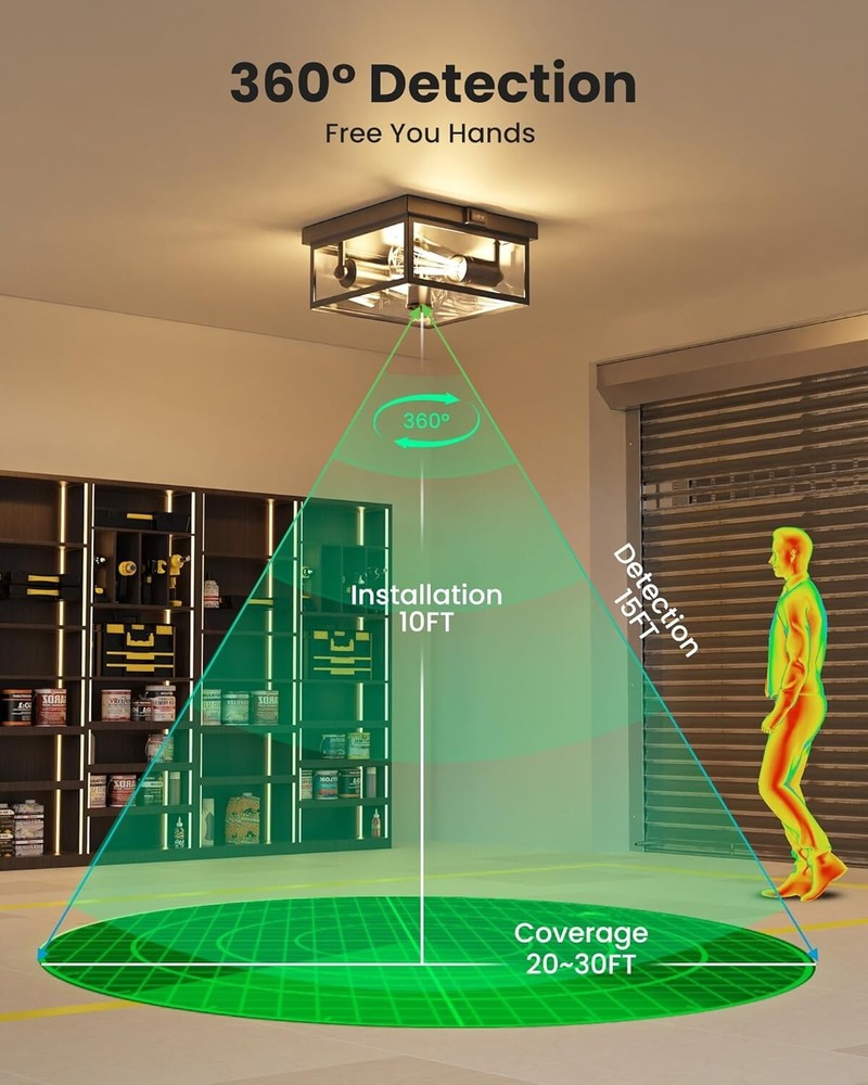 Outdoor Ceiling Light with Motion Sensor, Flush Mount Porch Light