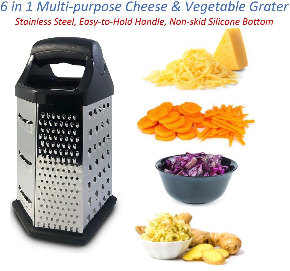 Box Graters for Kitchen, 6 Sided, Multi-purpose Cheese and Veggie Cutter, Sta...