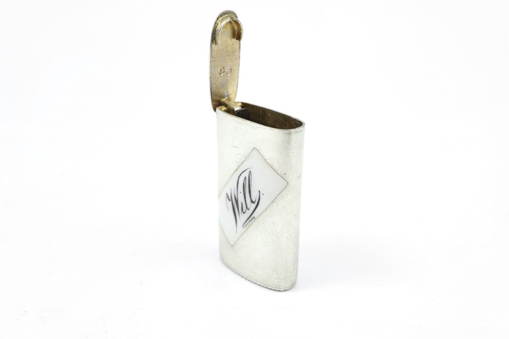 Very Small Silver Vesta Case With Enamel Name Panel - Will - HM Date 1885