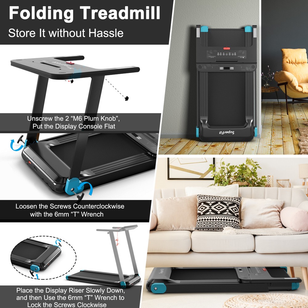 Folding Electric Treadmill Compact Walking Running Machine w/APP Control Speaker
