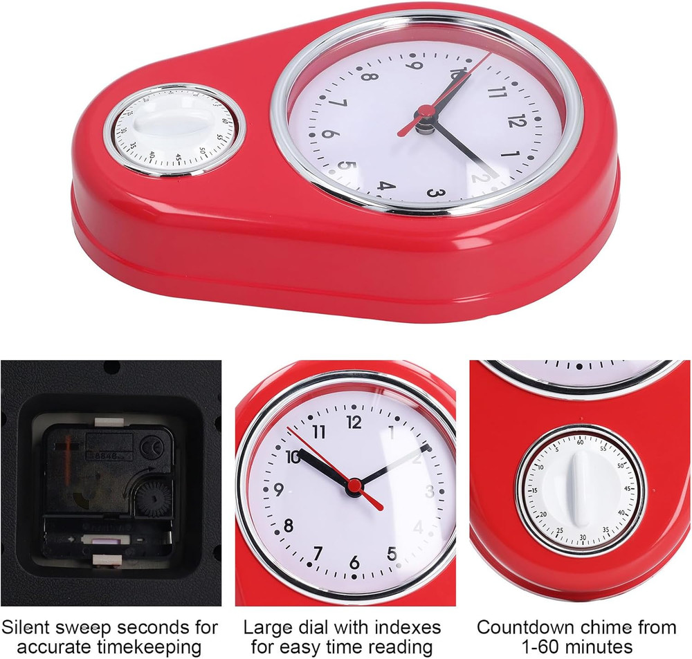 9 Inch Silent Kitchen Timer Wall Clock, 60-Minute Visual Countdown Timer
