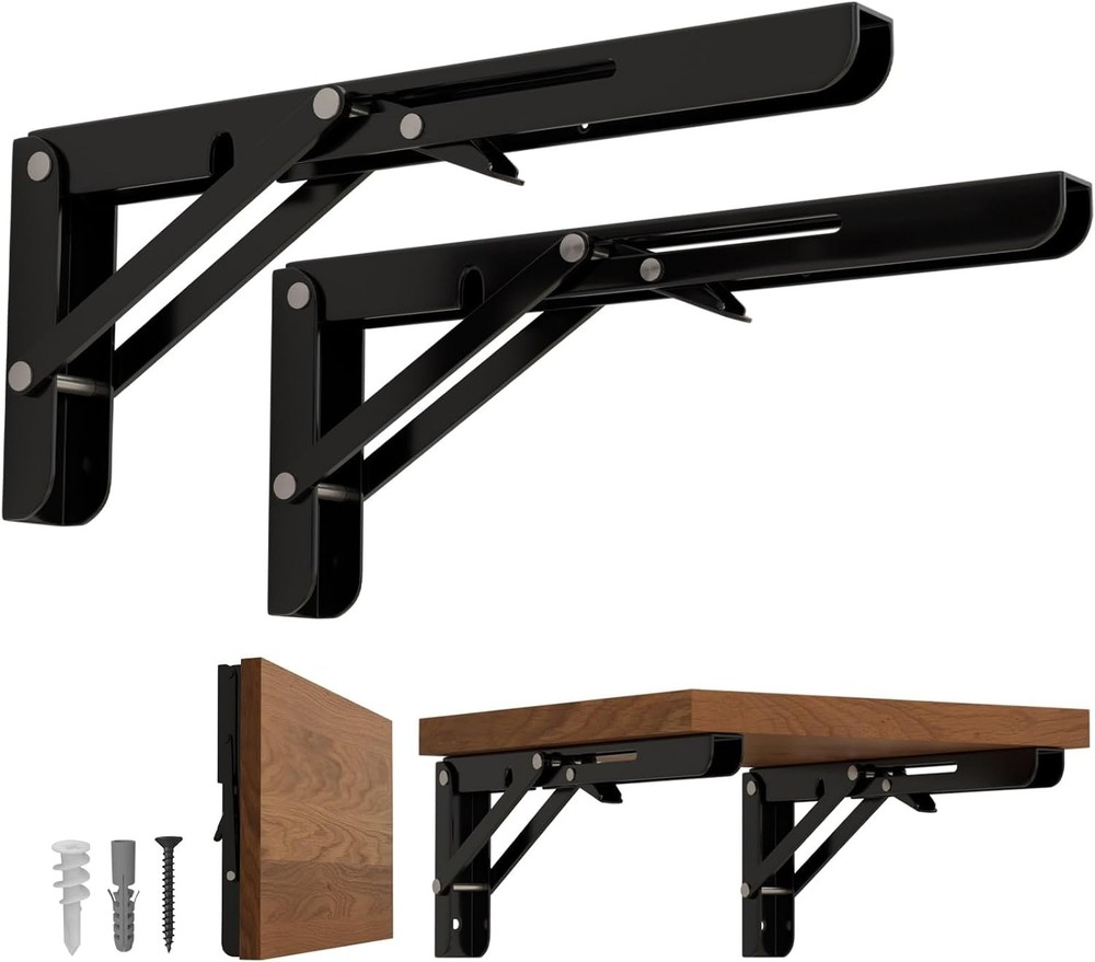 8 Inch Folding Shelf Brackets, Heavy Duty Wall Mounted Shelf Bracket, 2 Pack