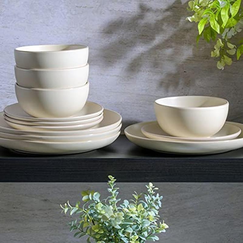 Stoneware Dinnerware Set Service 4 Dishwasher Microwave Safe Smooth Finish New