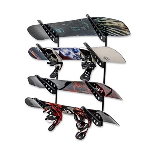 Adjustable Snowboard Storage Rack, Wall Mount 4 Board Display Black