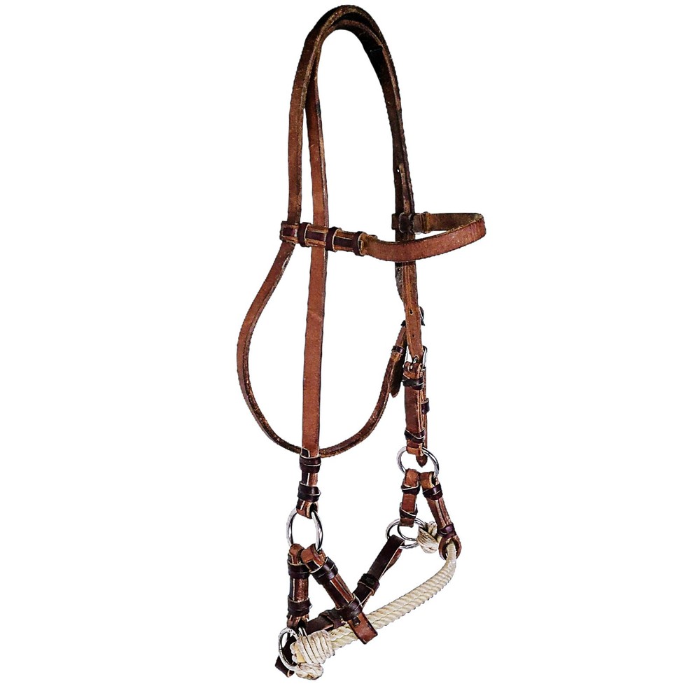 Champion Turf Harness Leather Double Rope Nose Sidepull Bitless Bridle